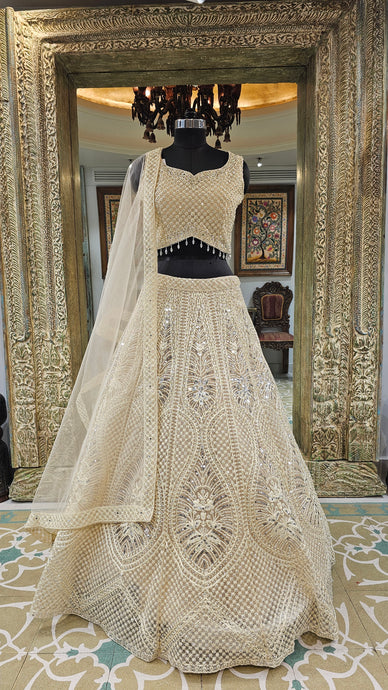 Net Lehenga with Sequins, Stone and Thread work