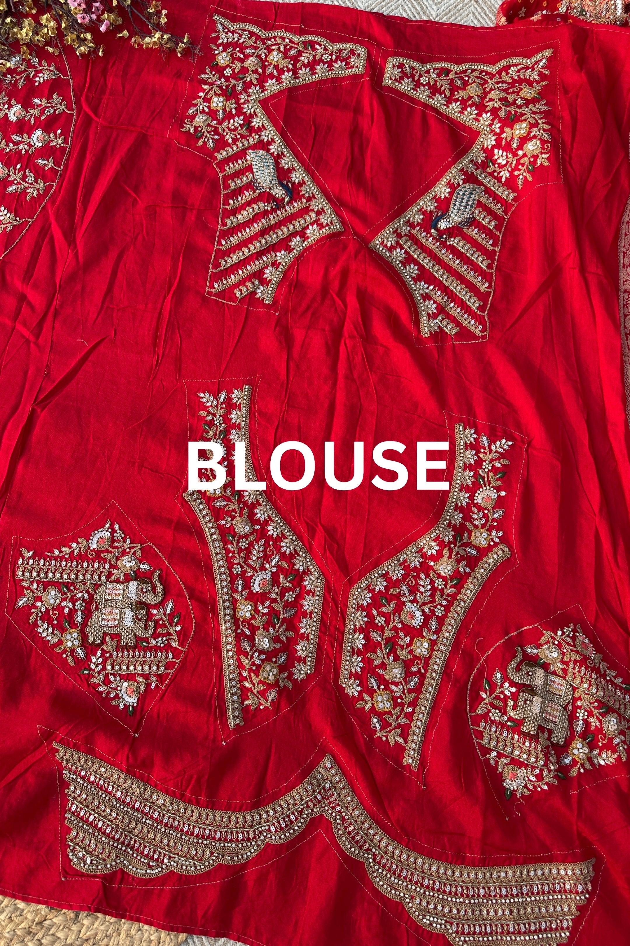 Red Georgette Unstitched Saree Embellished With Zarkan, Sequins, Thread & Cutdana work