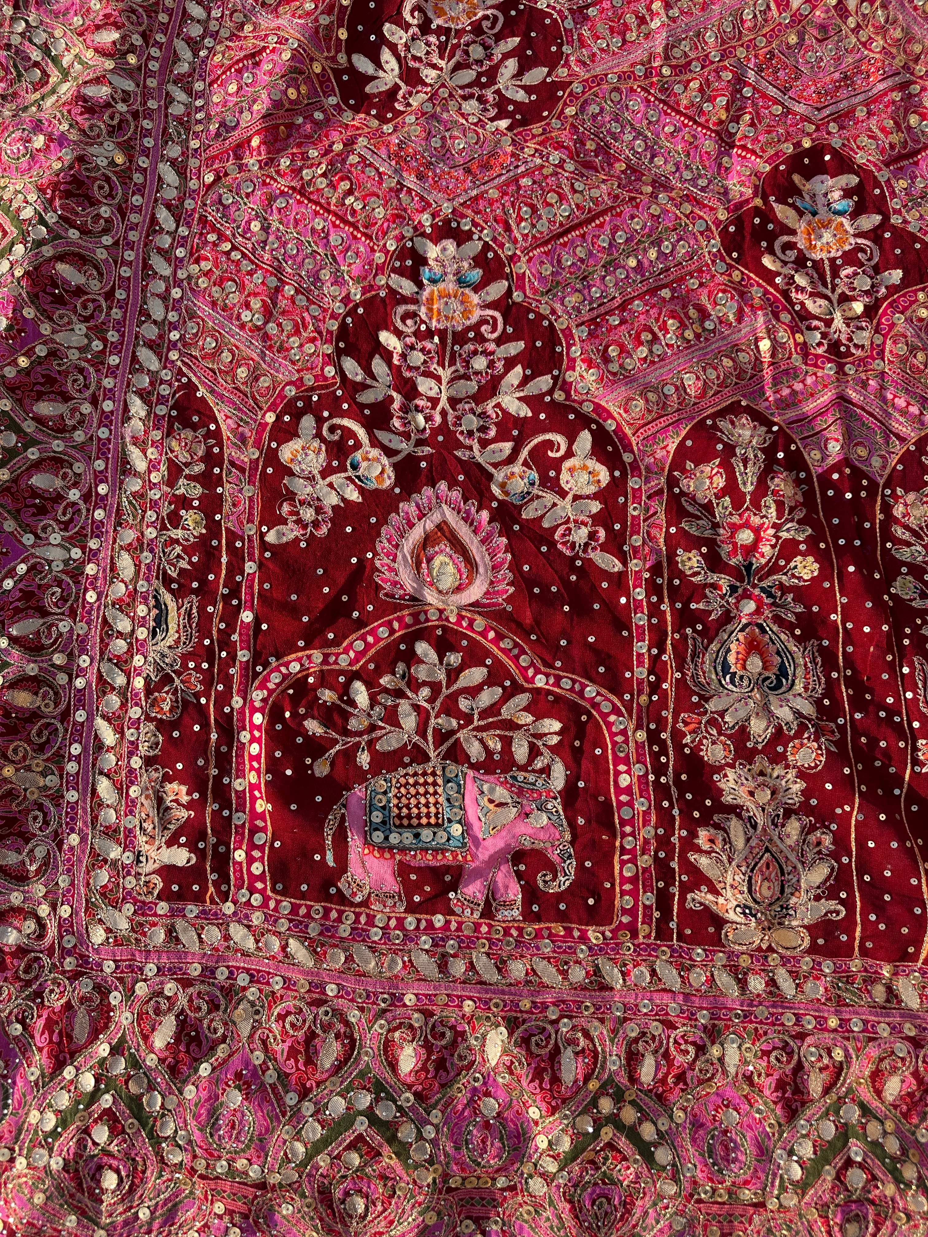 Mehroon Georgette Saree with Blouse with Sequins, Zari, Gota, Swarovski and Printed Embroidery 11