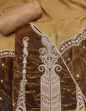 Load image into Gallery viewer, Golden Brown Unstitched Suit With Golden Embroidery
