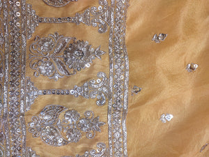 Yellow Shimmer Tissue Unstitched Suit With Golden Embroidery