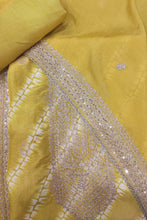 Load image into Gallery viewer, Yellow Silk Unstitched Suit With Golden Embroidery
