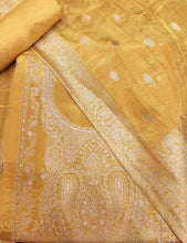 Load image into Gallery viewer, Yellow Silk Unstitched Suit With Kanjivaram work
