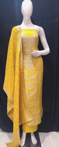 Yellow Silk Unstitched Suit With Kanjivaram work
