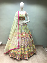 Load image into Gallery viewer, Green Organza Lehenga With Multi Thread
