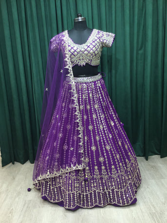 Purple Georgette Lehengas with Kasab Kari and Mirror Work size
