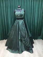 Load image into Gallery viewer, Bottle Green Organza Tissue Lehengas With Japanese Cut Dana and sequins Work
