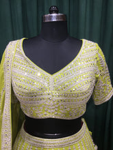 Load image into Gallery viewer, Green Georgette Lehenga With Sequins and Japanese Cut Dana
