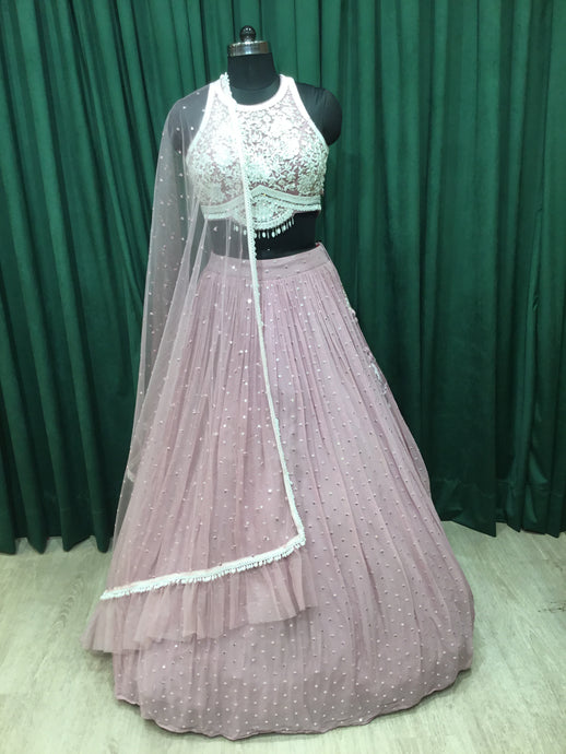 Mauves Pink Georgette Lehengas With Sequins and Pearl Work