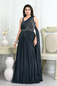 Chinon One Piece in Drape Style with Bead Work, Sippi Work,Cutdana Work and Belt