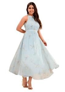 Light Blue cotton Printed Dress