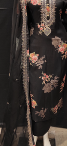 Black Printed Semi Stitched Suit with Dupatta