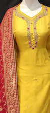 Load image into Gallery viewer, Yellow Chanderi Banarasi Semi Stitched Suit with Dupatta
