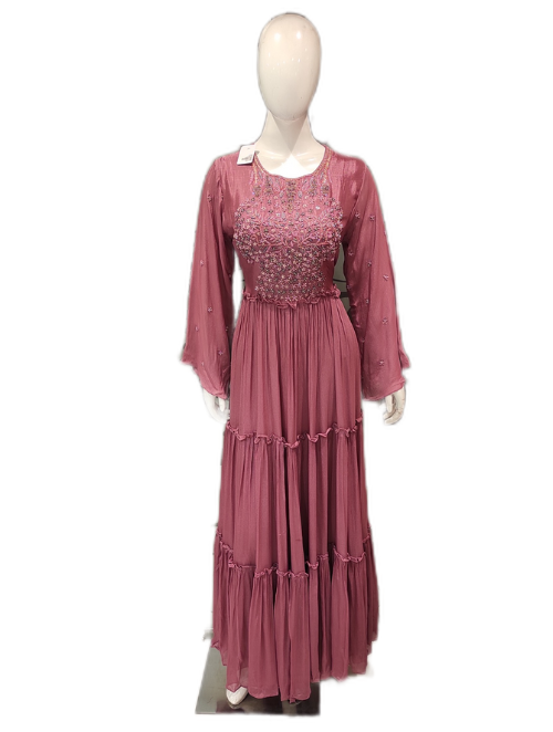 Pink Chinon Indo Western Suit with Hand Work