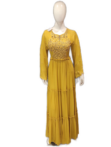 Yellow Chinon Indo Western Suit with Hand Work