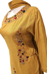 Yellow Raw Silk Plazzo with Hand Embroidery