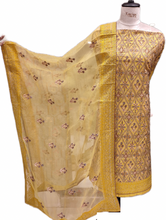 Load image into Gallery viewer, Yellow Pure Silk Unstitched Suit with thread Embroidery
