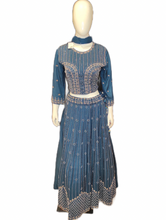 Load image into Gallery viewer, Blue Raw Silk Crop Top With Skirt And Dupatta
