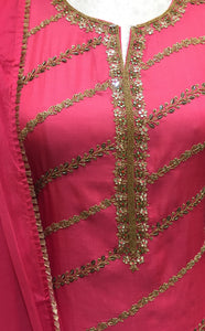 Pink Silken Unstitched Suit with Hand Embroidery