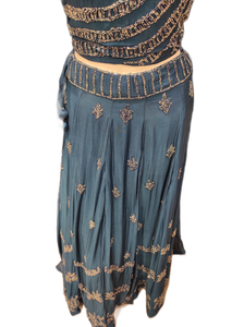 Blue Chinon Crop Top With Skirt