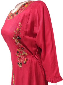 Red Raw Silk Plazzo with Hand Embroidery
