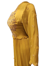 Load image into Gallery viewer, Yellow Chinon Indo Western Suit with Hand Work
