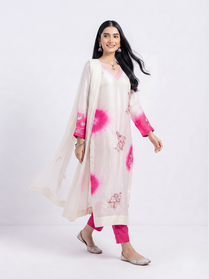 Rani Muslin Suit with Cutdana, Sequins, Pearl and French Knot Embroidery 1