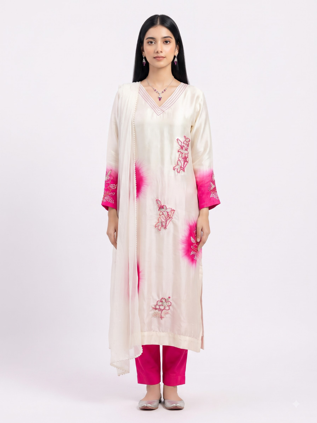 Rani Muslin Suit with Cutdana, Sequins, Pearl and French Knot Embroidery 2