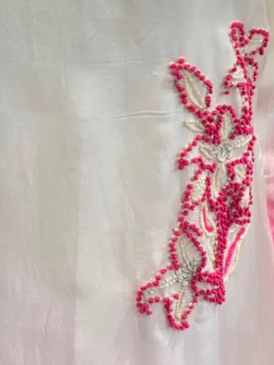 Rani Muslin Suit with Cutdana, Sequins, Pearl and French Knot Embroidery 3