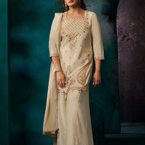 Chiku Chinon Suit Embellished With Cutdana & Sequins Work
