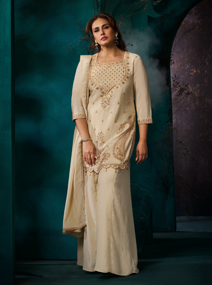 Chiku Chinon Suit Embellished With Cutdana & Sequins Work