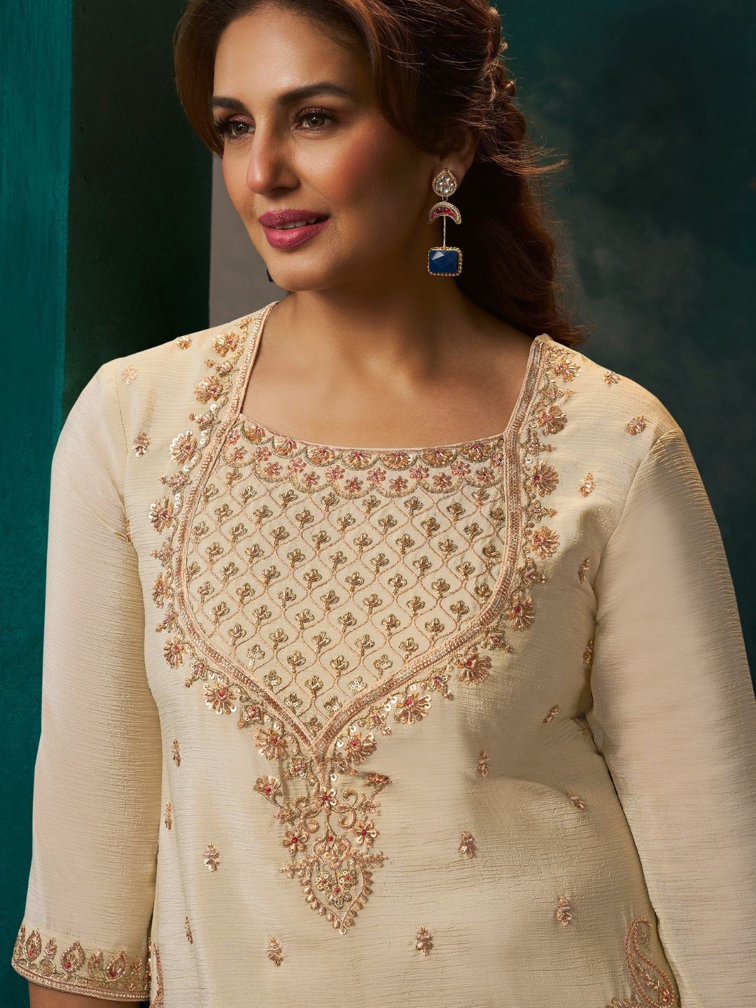 Chiku Chinon Suit Embellished With Cutdana & Sequins Work