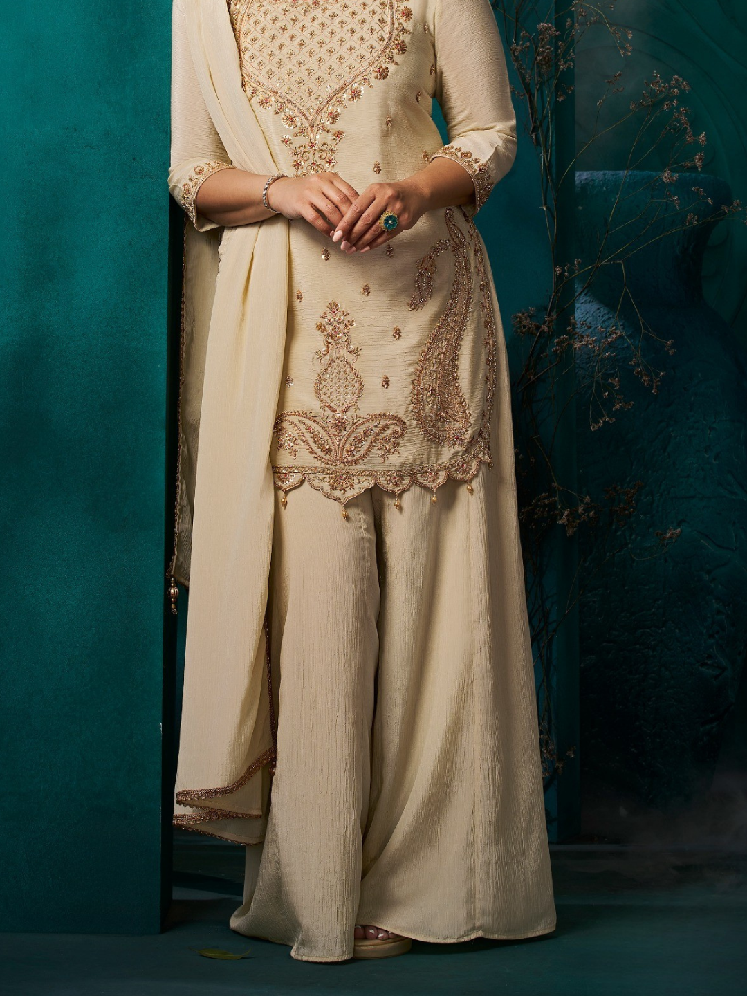 Chiku Chinon Suit Embellished With Cutdana & Sequins Work