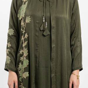 Olive Green Chinon Suit Set with Zari and Sequins Embroidery 2