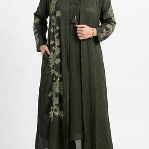 Olive Green Chinon Suit Set with Zari and Sequins Embroidery 3