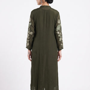 Olive Green Chinon Suit Set with Zari and Sequins Embroidery 4