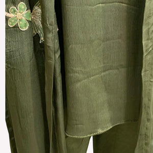 Olive Green Chinon Suit Set with Zari and Sequins Embroidery 5