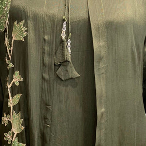 Olive Green Chinon Suit Set with Zari and Sequins Embroidery 6