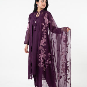 Purple Chinon Suit Set with Zari and Sequins Embroidery 1