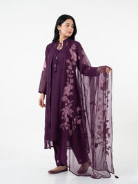 Purple Chinon Suit Set with Zari and Sequins Embroidery