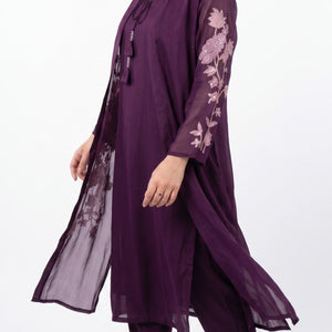 Purple Chinon Suit Set with Zari and Sequins Embroidery 2