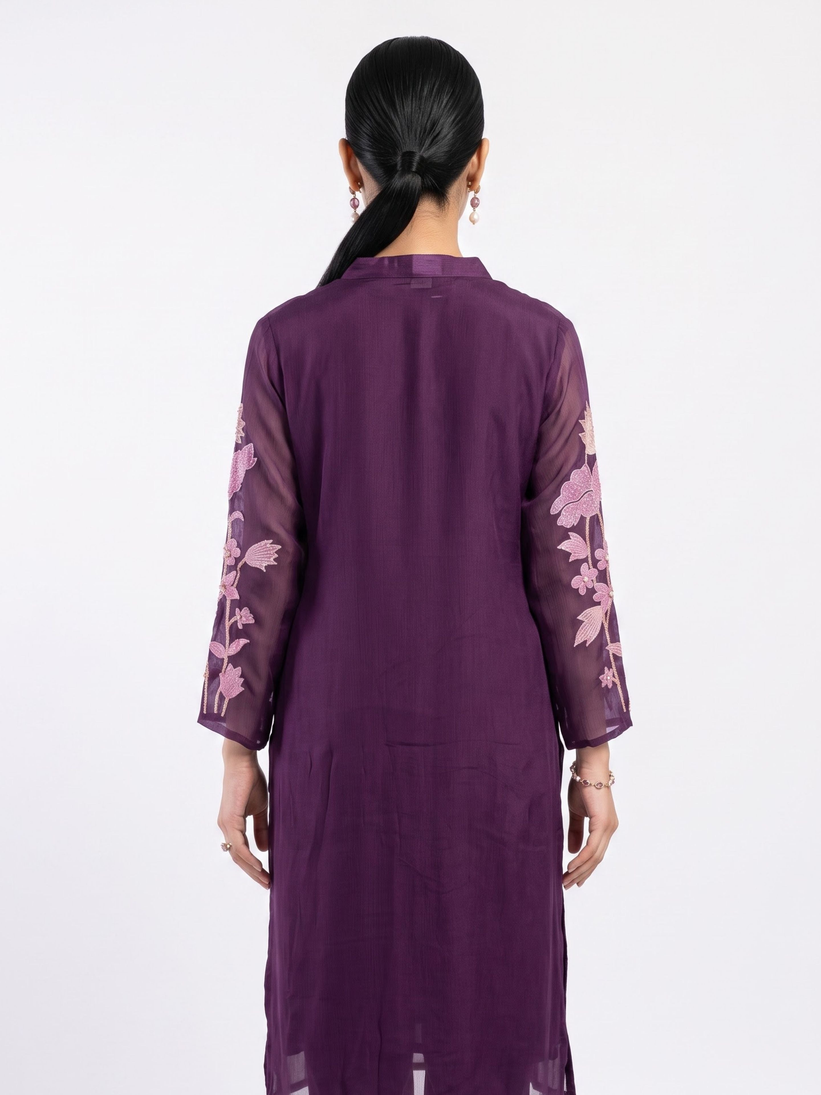 Purple Chinon Suit Set with Zari and Sequins Embroidery 3