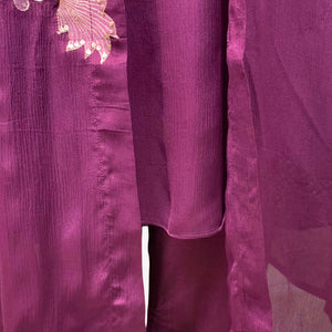 Purple Chinon Suit Set with Zari and Sequins Embroidery 4