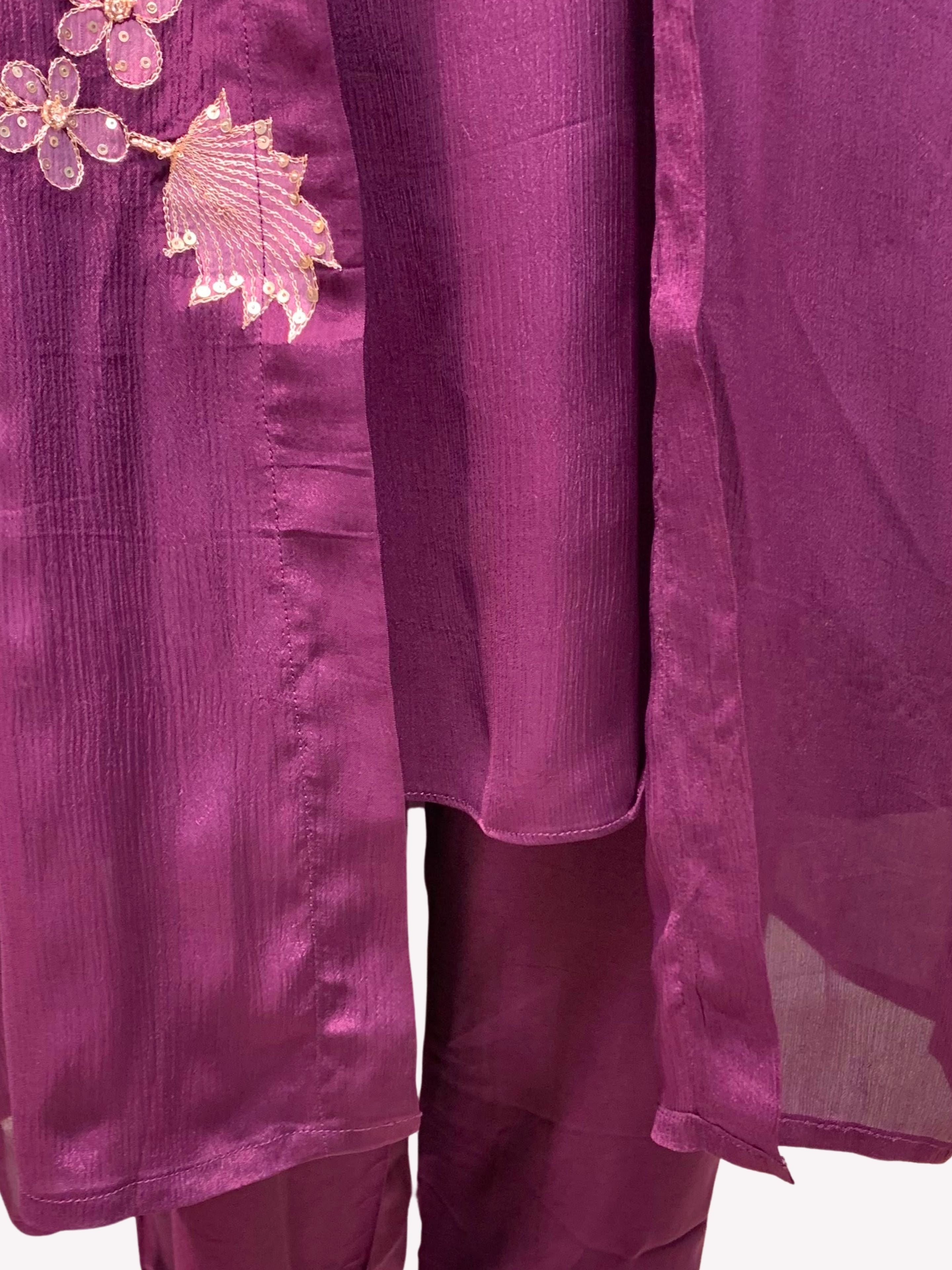 Purple Chinon Suit Set with Zari and Sequins Embroidery 4