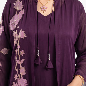 Purple Chinon Suit Set with Zari and Sequins Embroidery 5