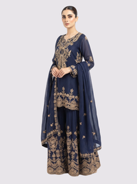 Navy Blue Chinon Suit with Cutdana Embroidery