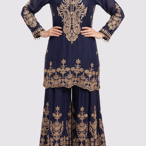 Navy Blue Chinon Suit with Cutdana Embroidery 2