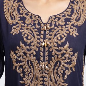 Navy Blue Chinon Suit with Cutdana Embroidery 3