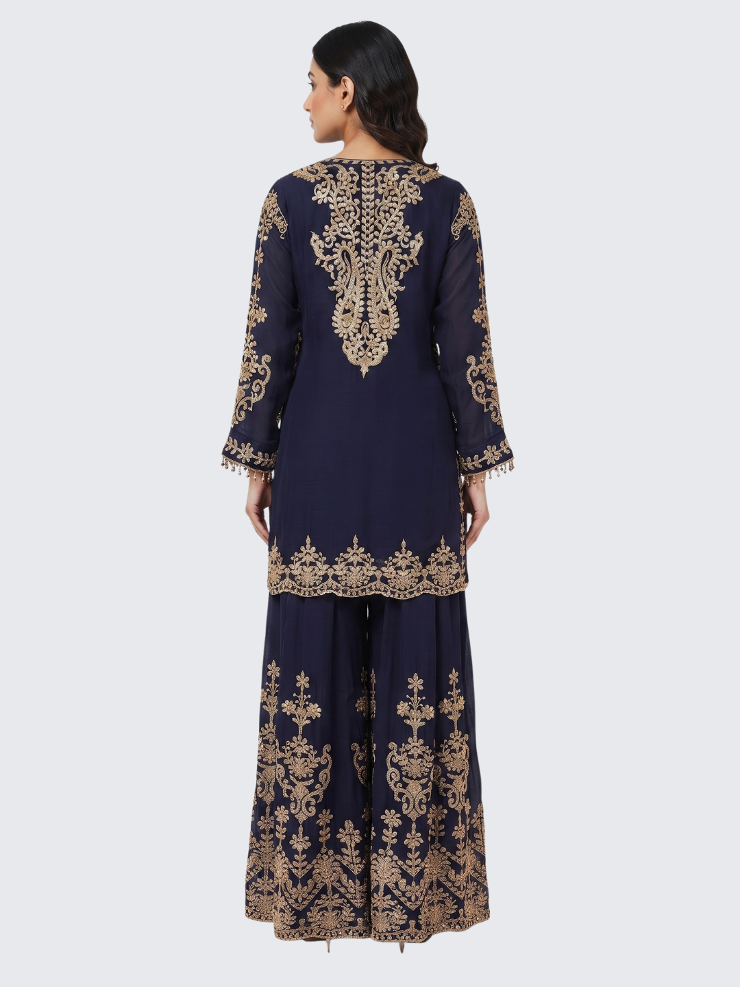 Navy Blue Chinon Suit with Cutdana Embroidery 4