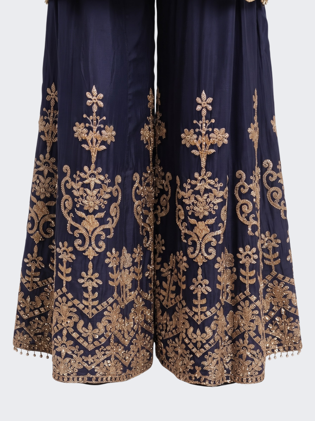 Navy Blue Chinon Suit with Cutdana Embroidery 5